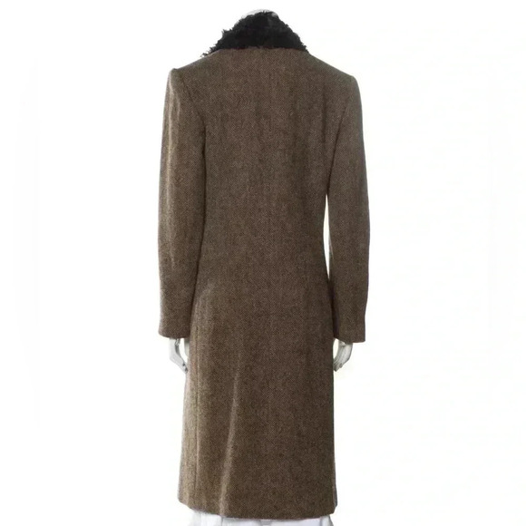 Ralph Lauren Collection Purple Label Wool Coat Shearling Fur Collar Trench Tweed - Picture 8 of 16